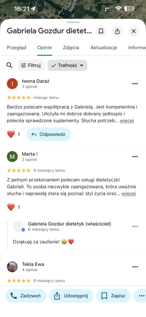 Zrzut ekranu z opinią o specjaliście