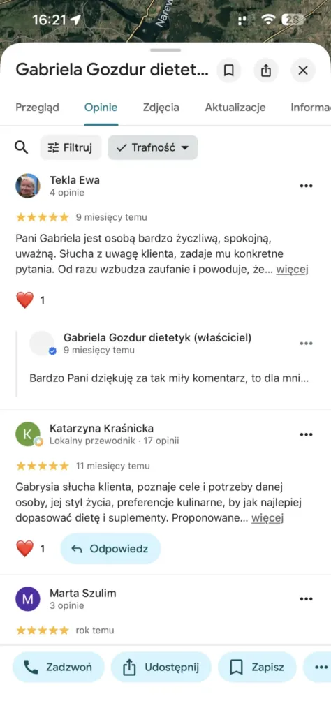 Zrzut ekranu z opinią o specjaliście