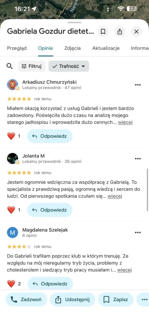 Zrzut ekranu z opinią o specjaliście