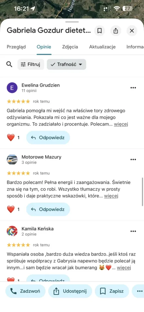 Zrzut ekranu z opinią o specjaliście