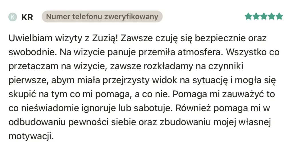 Zrzut ekranu z opinią o specjaliście