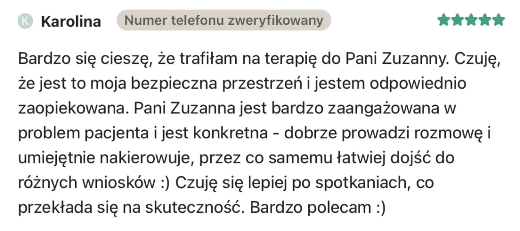 Zrzut ekranu z opinią o specjaliście