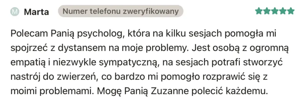 Zrzut ekranu z opinią o specjaliście