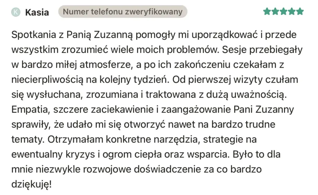Zrzut ekranu z opinią o specjaliście
