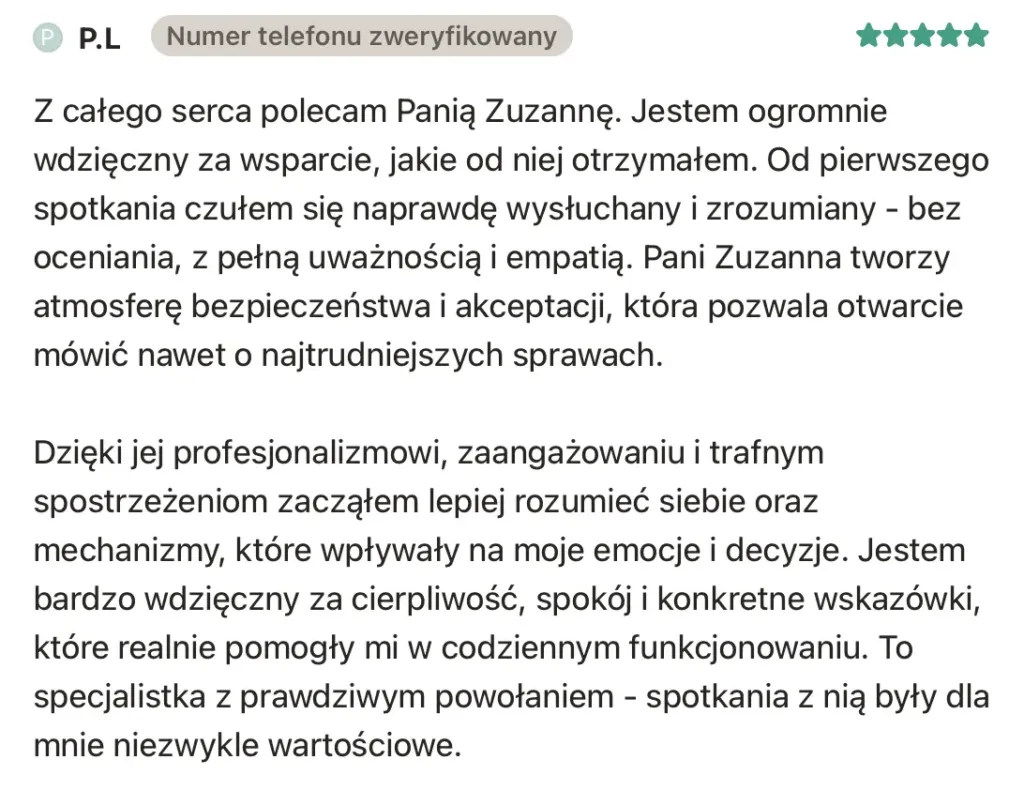 Zrzut ekranu z opinią o specjaliście