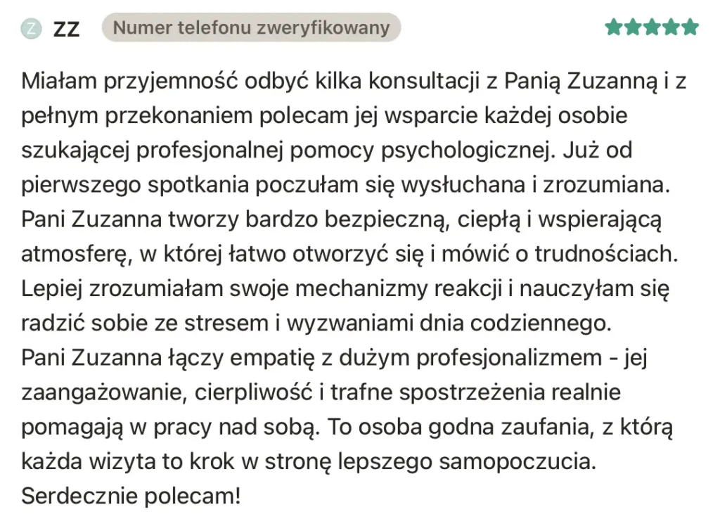 Zrzut ekranu z opinią o specjaliście