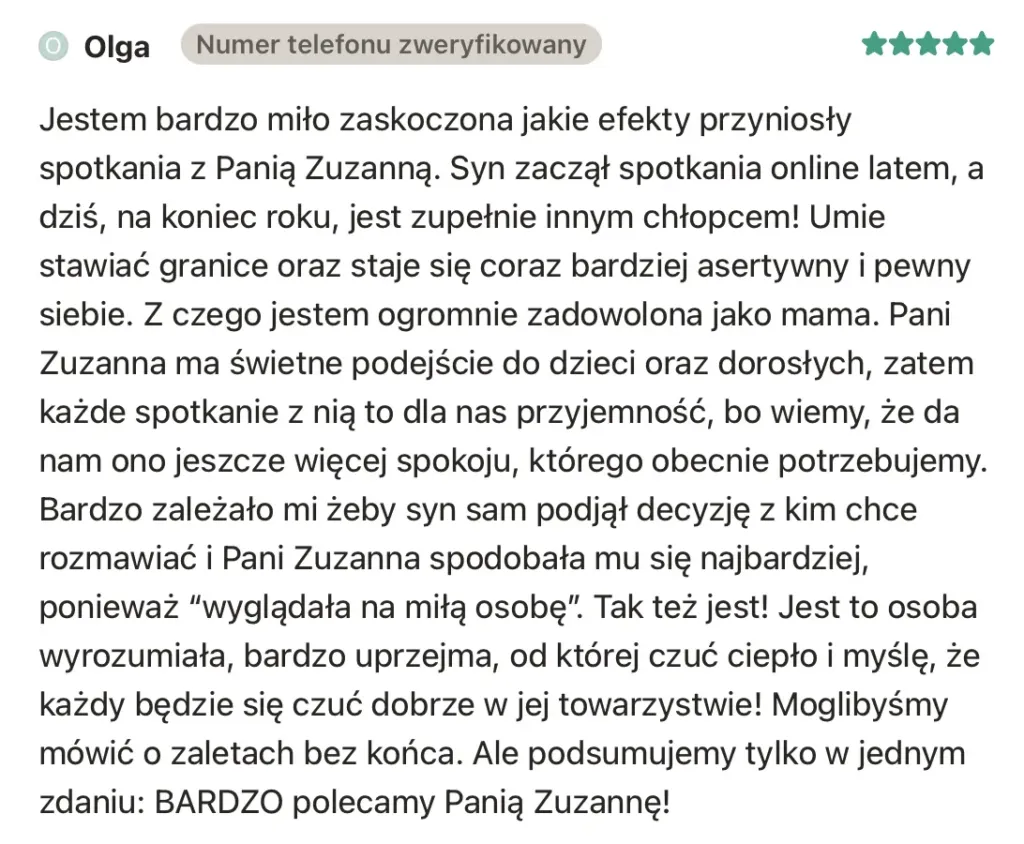 Zrzut ekranu z opinią o specjaliście