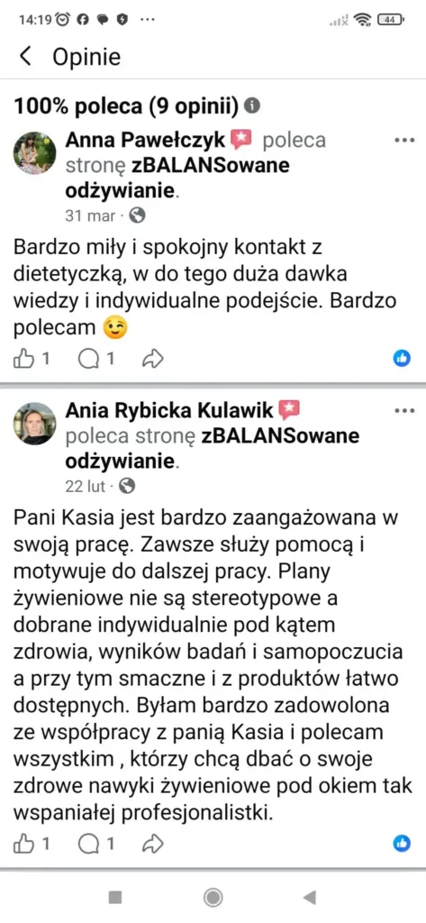 Zrzut ekranu z opinią o specjaliście